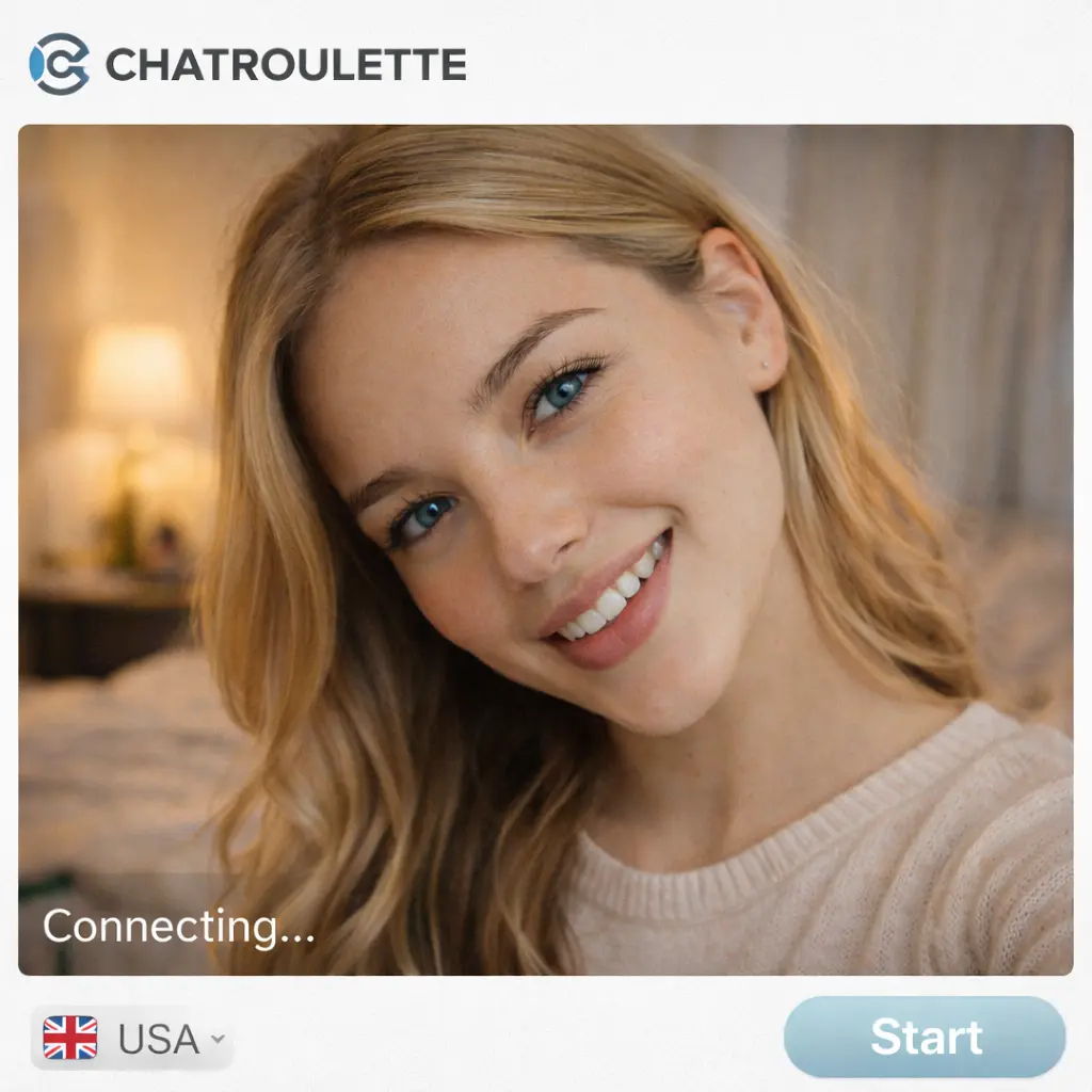 A smiling girl in the Chatroulette video window, a classic Omegle alternative with AI moderation