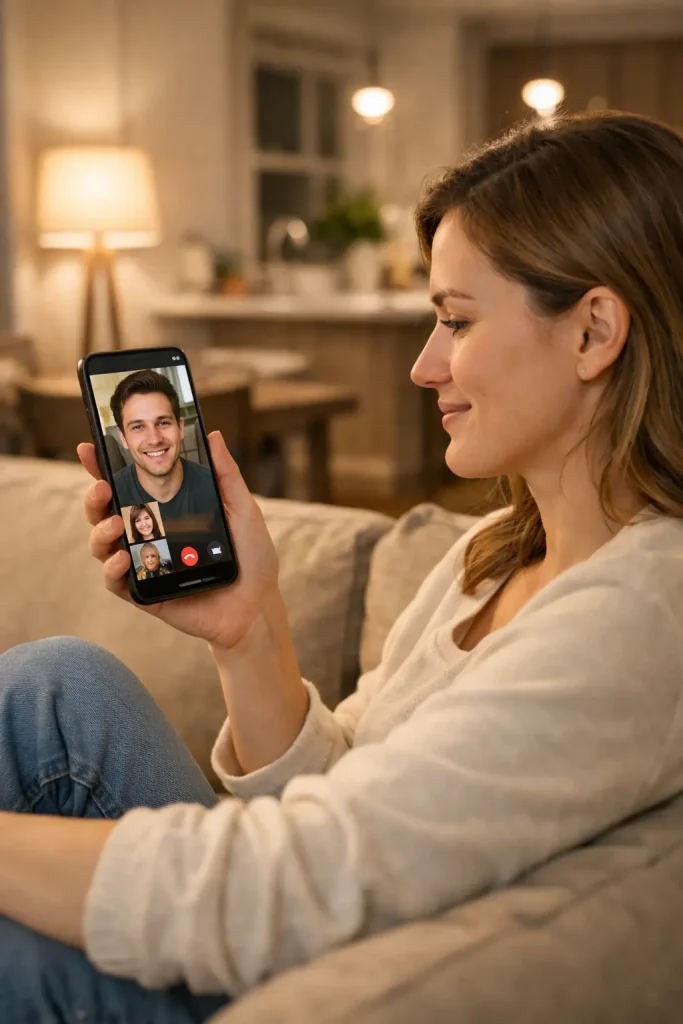 Mobile interface demonstrating the fast connection speed of a USA video chat application on a smartphone