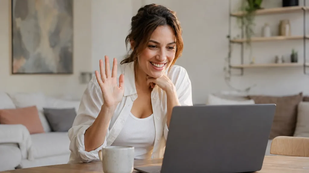 Adult woman enjoying a friendly one-to-one video conversation online